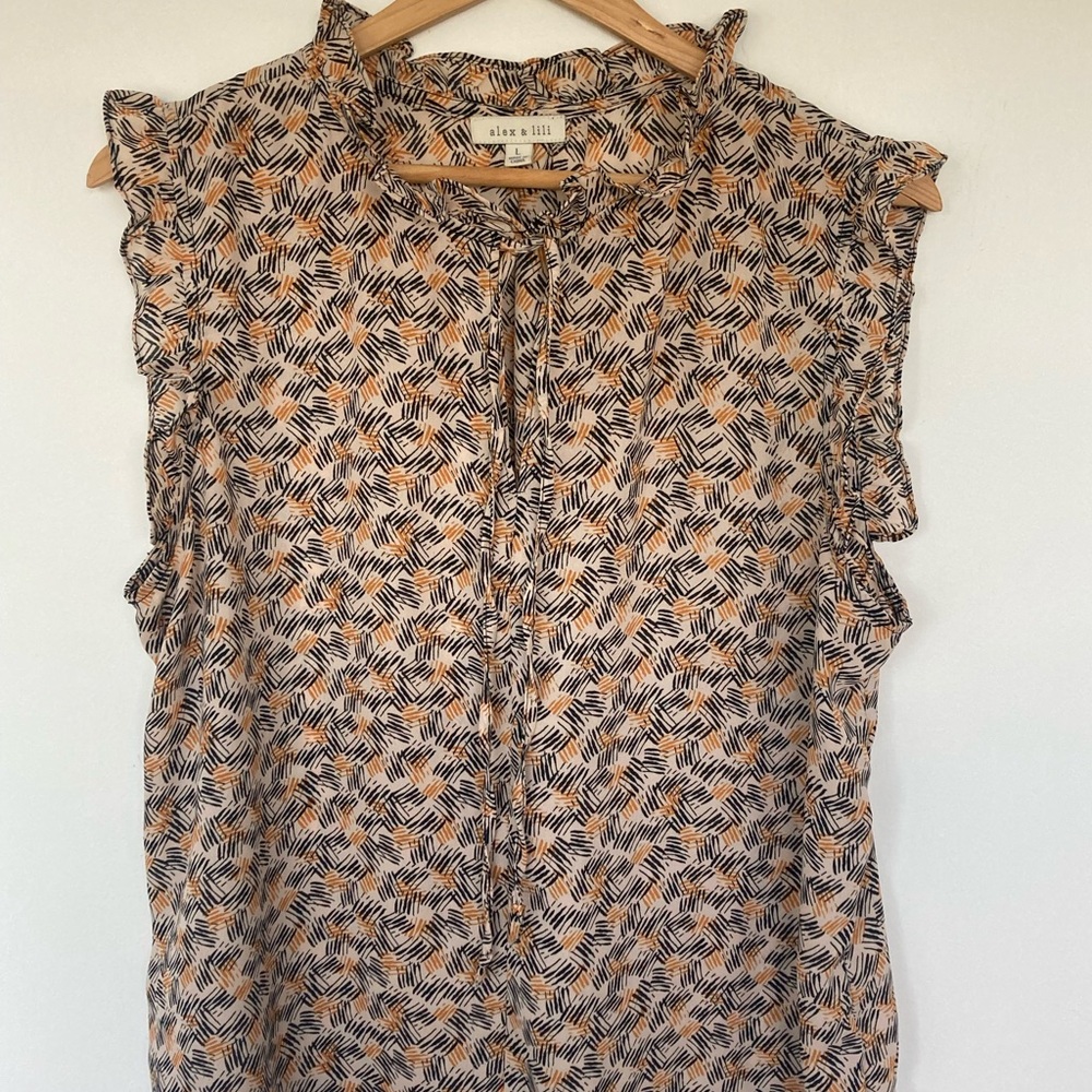 Alice & Trixie Brown Tan Ruffled Sleeveless Blouse